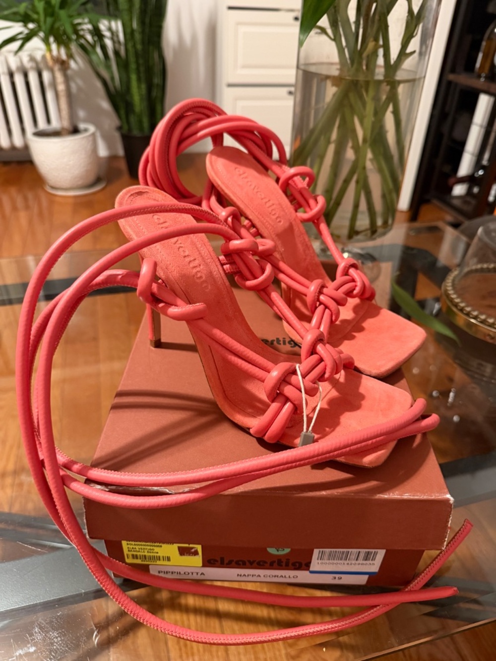 ELSAVERTIGO Coral Pink Strappy Heels - Picture 2 of 8